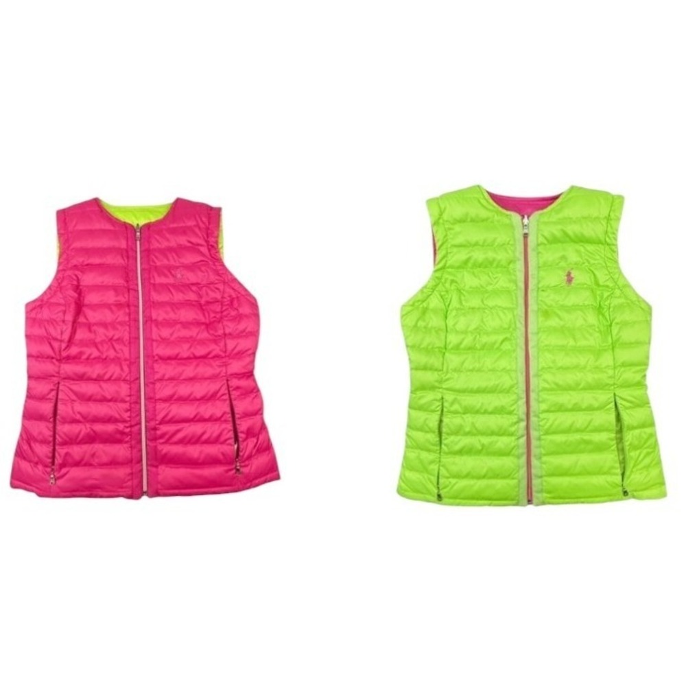 Polo Golf Ralph Lauren Puffer Vest‎ Women Small Pink Reversible Green Down Fill
